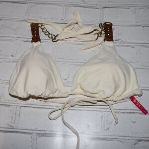 🤍 Chain‑Strap Triangle Bikini Top · Size Large · Cream